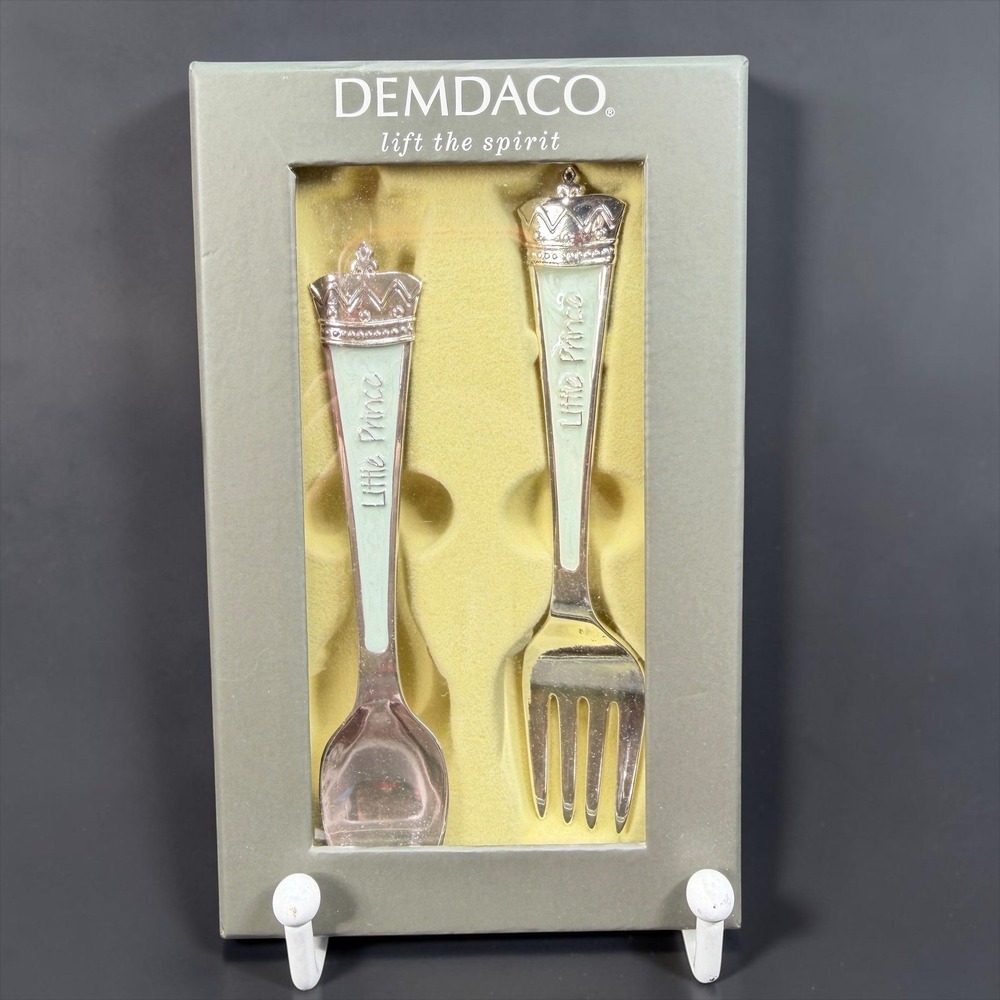 Demdaco Little Prince‎ Spoon & Fork Keepsake Gift Set Silver Mint Crown New Box